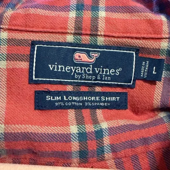 Vineyard Vines Slim Longshore Flannel Shirt | Men's Size L | Coastal Cabincore - Picture 4 of 7
